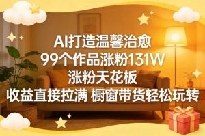 AI打造温馨治愈，99个作品涨粉131W，涨粉天花板，收益直接拉满，橱窗带货轻松玩转-大象聊项目