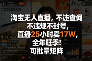 淘宝无人直播，不违规不封号，直播25小时卖17W，全年旺季！可批量矩阵【揭秘】-大象聊项目