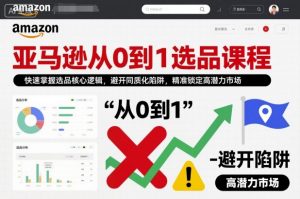 亚马逊从0到1选品课程，快速掌握选品核心逻辑，避开同质化陷阱，精准锁定高潜力市场(更新)-大象聊项目
