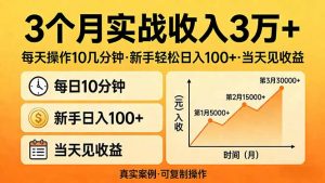 3个月实战收入3万+，每天操作10几分钟，新手轻松日入100+，当天见收益-大象聊项目