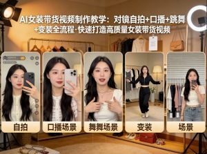 AI女装带货视频制作教学，对镜自拍、口播、跳舞、变装全流程，快速打造高质量女装带货视频-大象聊项目