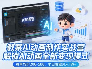 教案AI动画制作实战营，解锁AI动画全新变现模式，每单均价200-500，小白也能月入1W+-大象聊项目