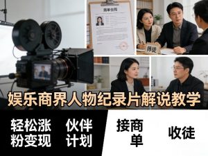 娱乐商界人物纪录片解说教学，轻松涨粉变现，伙伴计划，接商单，收徒等-大象聊项目