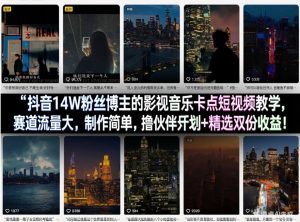 抖音14W粉丝博主的影视音乐卡点短视频教学，赛道流量大，制作简单，撸伙伴计划+精选双份收益！-大象聊项目