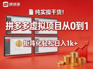 纯实操干货！拼多多虚拟项目从0到1，矩阵化轻松日入1k+【揭秘】-大象聊项目