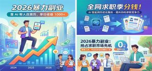 2026暴力副业：靠AI帮人改简历，单日收益1000+，全网求职季分钱-大象聊项目