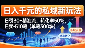 日入千米的私域新玩法：日引30＋精准流，转化率50%，日卖5-10笔(单笔300米)-大象聊项目