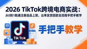 2026TikTok跨境电商实战：从0到1跑通注册选品上架，出单发货回款全流程手把手教学-大象聊项目