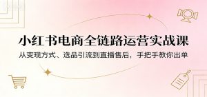 小红书电商全链路运营实战课：从变现方式、选品引流到直播售后，手把手教你出单-大象聊项目