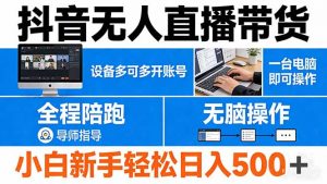 抖音无人直播带货 一台电脑即可操作 可多开账号 无脑操作 全程陪跑 新手小白轻松 日入500+-大象聊项目