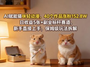 AI赋能猫咪轻动漫,40个作品涨粉152.8W,日收益5张+副业标杆赛道,新手直接上手,保姆级玩法拆解-大象聊项目