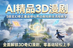 AI精品3D漫剧S级玄幻修正重返修仙界动画短剧全流程教学,全面解锁3D奇幻漫剧,零基础轻松上手-大象聊项目