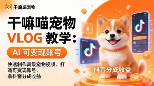 干嘛喵宠物 VLOG 教学:AI 快速制作高级宠物视频,打造可变现账号,拿抖音分成收益-大象聊项目