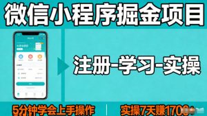 微信小程序掘金项目,项目很简单,5分钟就能学会上手操作,实操7天賺了1700+【揭秘】-大象聊项目