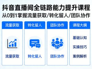 抖音直播间浓缩版视频课程,从0到1掌握直播间流量获取、转化留人、团队协作的全链路能力-大象聊项目