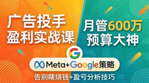 广告投手盈利实战课:月管600万预算大神,带你告别瞎烧钱,Meta+Google策略+盈亏分析-大象聊项目