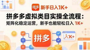 拼多多虚拟类目实操全流程:矩阵化稳定运营,新手也能轻松日入 1K+-大象聊项目