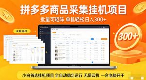 拼多多商品信息全自动采集项目，批量可矩阵，单机轻松日入300+，无需云机一台电脑开干【揭秘】-大象聊项目