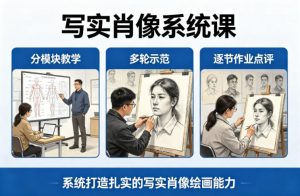 写实肖像系统课,全程分模块教学+多轮示范+逐节作业点评,系统打造扎实的写实肖像绘画能力-大象聊项目