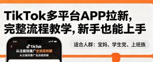 TikTok多平台APP拉新,完整流程教学,新手也能上手,轻松出海搞美金-大象聊项目