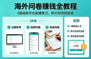 海外问卷賺钱全教程，0基础新手也能賺美刀，碎片时间就能做-大象聊项目