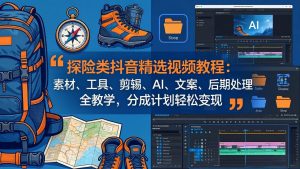 探险类抖音精选视频教程：素材、工具、剪辑、AI、文案、后期处理全教学，分成计划轻松变现-大象聊项目