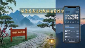 风景类赛道短视频运营教学：诗词文学中式美学，新号养号对标账号定位，DOU+高性价比投放全流程-大象聊项目