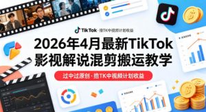 26年4月最新TikTok影视解说混剪搬运教学，过中过原创，撸TK中视频计划收益-大象聊项目