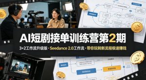 AI短剧接单训练营第2期，3+2工作流升级版，Seedance 2.0工作流，带你玩转新流程极速賺钱-大象聊项目