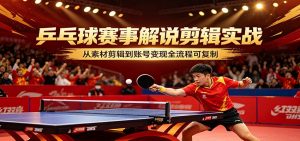 乒乓球赛事解说剪辑实战，从素材剪辑到账号变现全流程可复制-大象聊项目