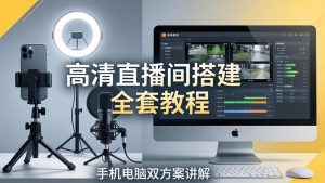 高清直播间搭建全套教程，手机电脑双方案讲解，设备选型调试多机位实操教学-大象聊项目