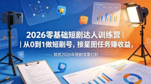 2026零基础短剧达人训练营｜从0到1做短剧号，接星图任务賺收益，抓住2026年短剧流量红利-大象聊项目