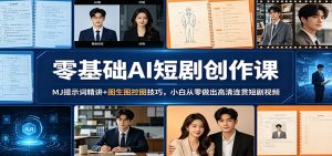 零基础AI短剧创作课：MJ提示词精讲+图生图控图技巧，小白从零做出高清连贯短剧视频-大象聊项目