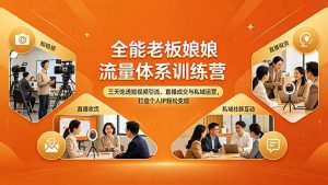 全能老板娘流量体系训练营，三天吃透短视频引流、直播成交与私域运营，打造个人IP轻松变现-大象聊项目