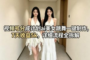 视频号分成计划ai美女跳舞一键制作，7天收益5k，详细流程全拆解-大象聊项目