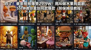 炸了！单条视频爆赞29.9W！用AI做水果狗血剧，5分钟教你复刻同款爆款(附保姆级教程)-大象聊项目