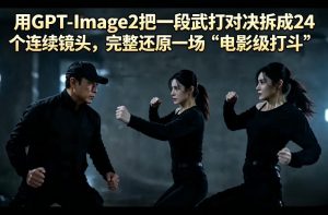 用GPT-Image2把一段武打对决拆成24个连续镜头，完整还原一场“电影级打斗”-大象聊项目