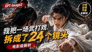 用GPT-Image2，把一段武打对决拆成24个连续镜头，从人物建立、动作衔接、运镜节奏，到情绪爆发-大象聊项目
