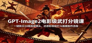 GPT-Image2电影级武打分镜课：一键拆分24组连续镜头，还原影视级打斗画面制作流程-大象聊项目