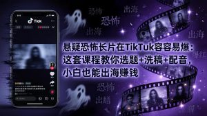 悬疑恐怖长片在TikTok最容易爆：这套课程教你选题+洗稿+配音，小白也能出海赚钱-大象聊项目
