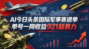 AI今日头条国际军事赛道，单号一周收益921，超暴力-大象聊项目
