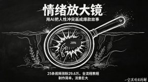 AI制作“情绪放大镜“视频，25条视频涨粉29.6W粉，流量巨大，制作简单，全流程教程-大象聊项目