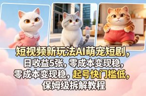 短视频新玩法AI萌宠短剧，日收益5张，零成本变现稳，起号快门槛低，保姆级拆解教程-大象聊项目