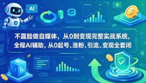 不露脸做自媒体，从0到变现完整实战系统，全程AI辅助，从0起号、涨粉、引流、变现全套闭环-大象聊项目