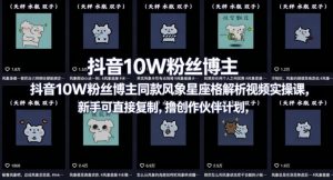 抖音10W粉丝博主同款星座性格解析视频实操课,新手可直接复制,撸创作伙伴计划,分成计划等-大象聊项目