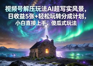 视频号解压玩法AI超写实风景,日收益5张+轻松玩转分成计划,小白直接上手,傻瓜式玩法-大象聊项目