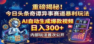 重磅揭秘!今日头条奇谭异事赛道暴利玩法:AI自动生成爆款视频,日入300+-大象聊项目