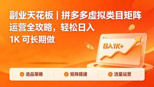 副业天花板|拼多多虚拟类目矩阵运营全攻略,轻松日入 1K 可长期做-大象聊项目