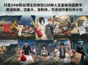 抖音24W粉丝博主的体验100种人生副本动画教学,赛道新颖,流量大,涨粉快,可进创作者伙伴计划-大象聊项目