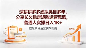 深耕拼多多虚拟类目多年,分享长久稳定矩阵运营思路,普通人实操日入1K+-大象聊项目
